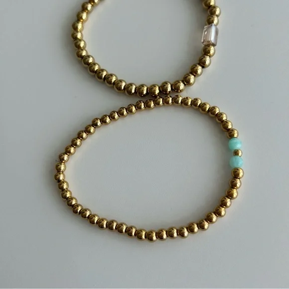 Stainless Steel Gold Bead Bracelets - Set of 2 - Picture 3 of 5
